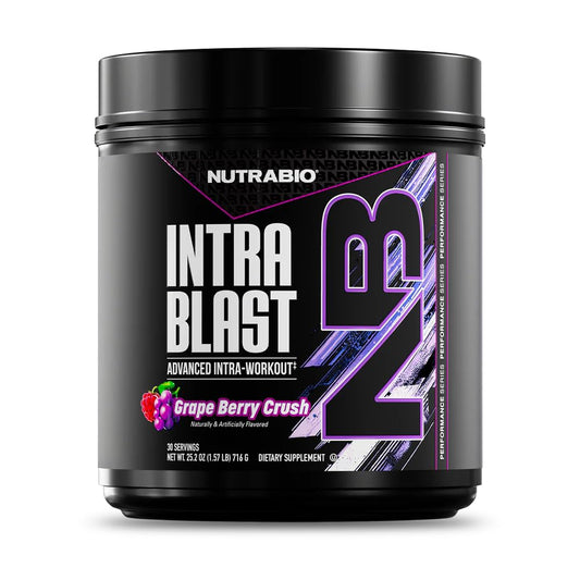NutraBio Intra Blast BCAAs powder in grape-berry crush for intra-workout hydration