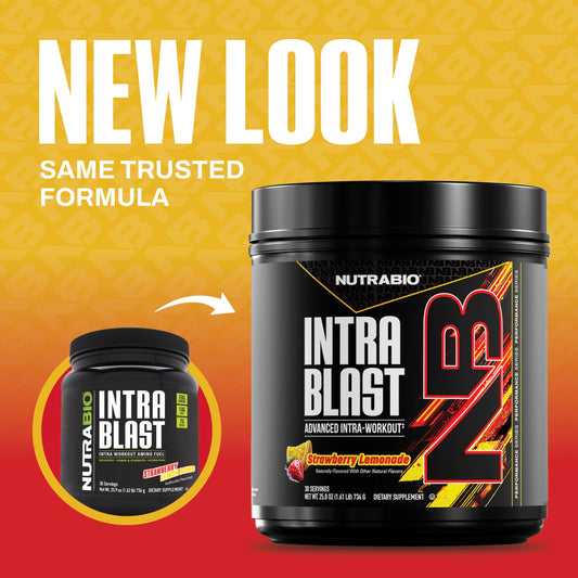 NutraBio Intra Blast electrolyte blend shown for hydration during training.