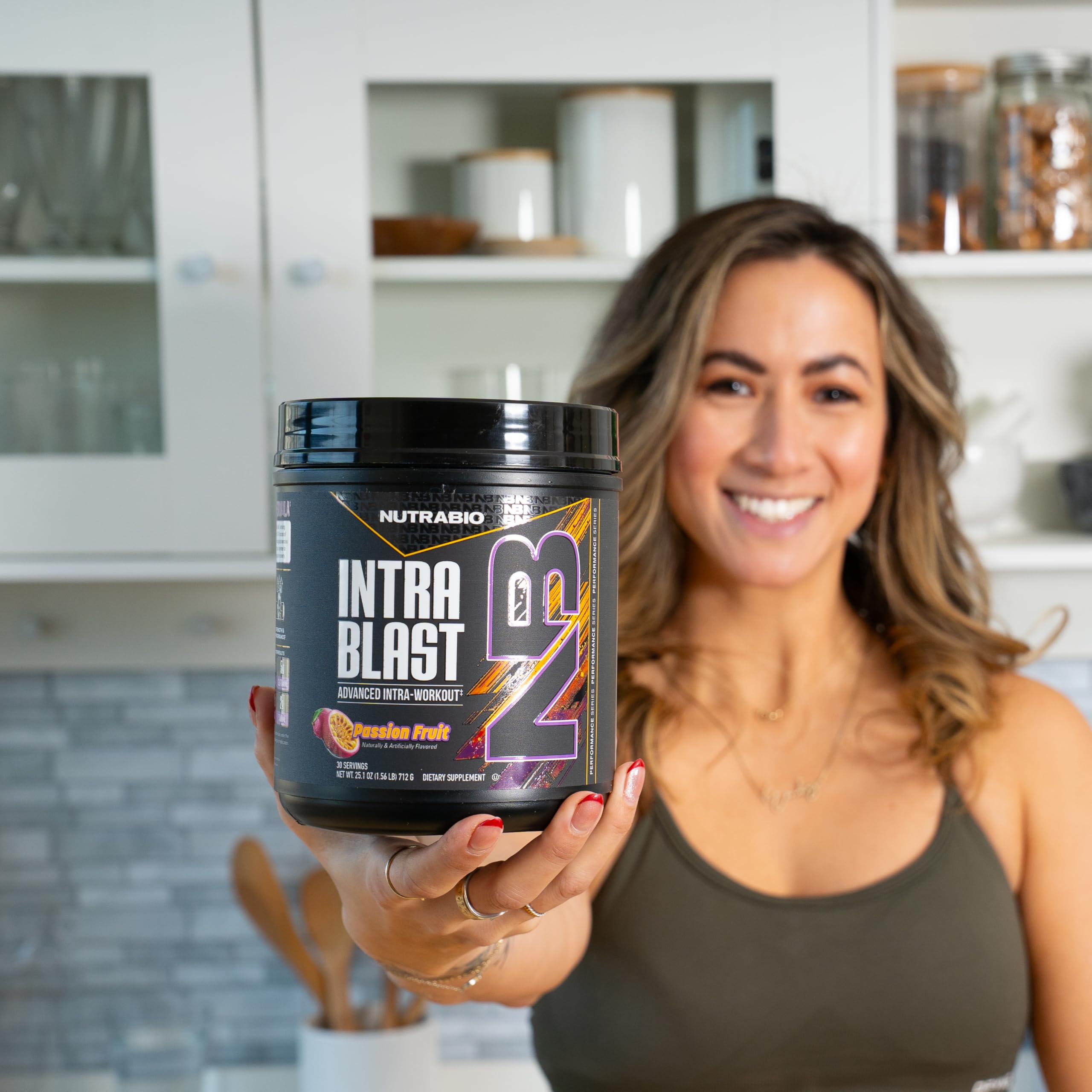 NutraBio Intra Blast hydration glass emphasizing electrolytes for endurance.