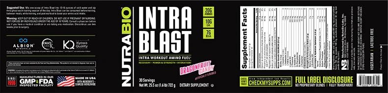 NutraBio Intra Blast close-up of BCAA and glutamine ingredients