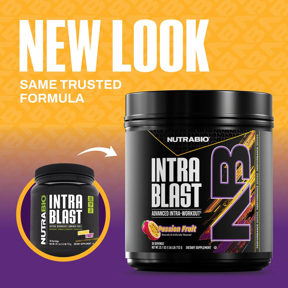 NutraBio Intra Blast powder scoop ready-to-mix for lean muscle support.
