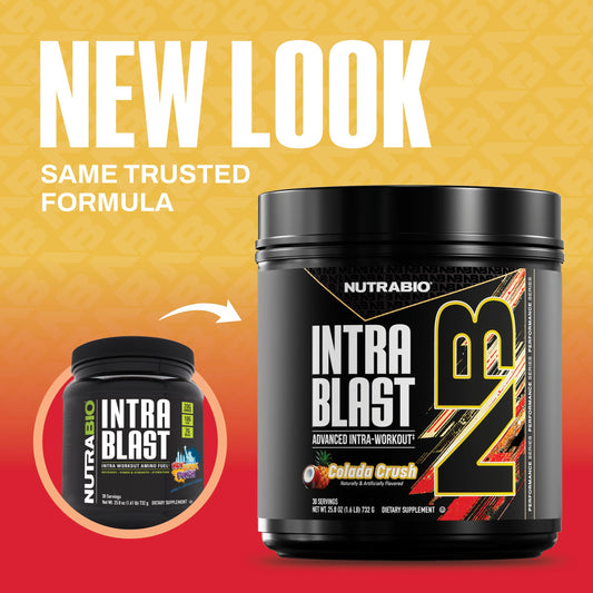 NutraBio Intra Blast powder scoop ready to mix for intra-workout hydration.