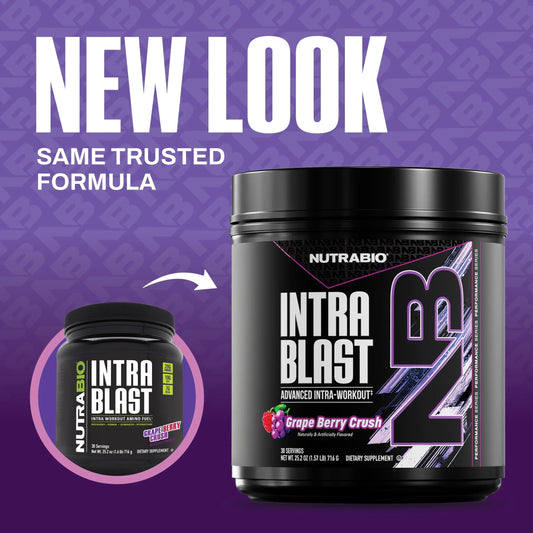 NutraBio Intra Blast scoop of powder ready for mixing during workouts