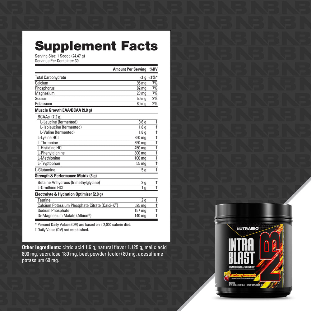 NutraBio Intra Blast shaker on gym bench ready for use.
