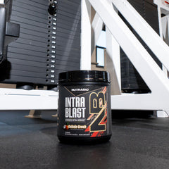 NutraBio Intra Blast 30-serving label shows size and serving details.