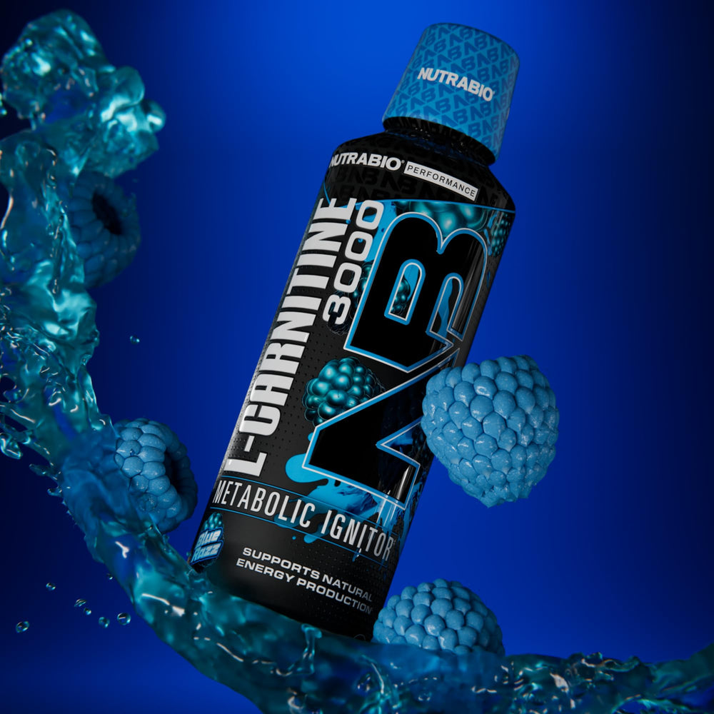 NutraBio L-Carnitine Liquid Shots being poured for a quick energy boost during workouts.
