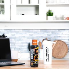 NutraBio Peach Rings label on L-Carnitine Shot highlighting 3000 mg and B5.