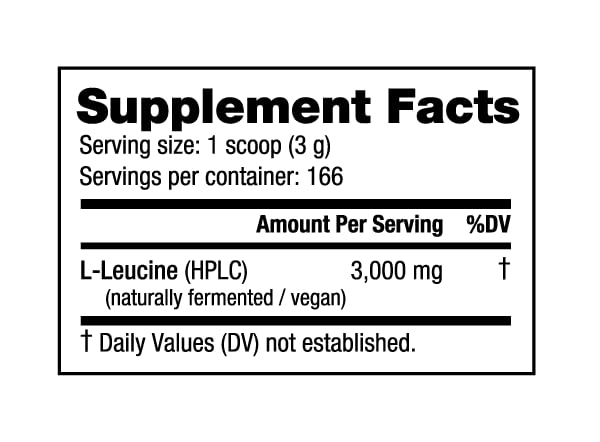 NutraBio Leucine lab-tested facility seal on packaging
