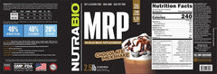 NutraBio MRP chocolate powder in a glass shake for sustained energy