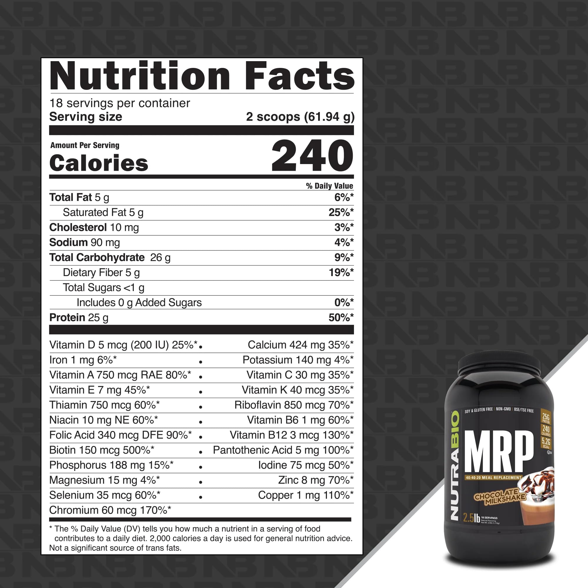 NutraBio MRP scoop with chocolate mix for quick, balanced nutrition after workouts
