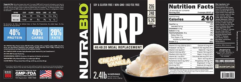 NutraBio MRP dual-protein blend highlighting whey isolate and micellar casein.