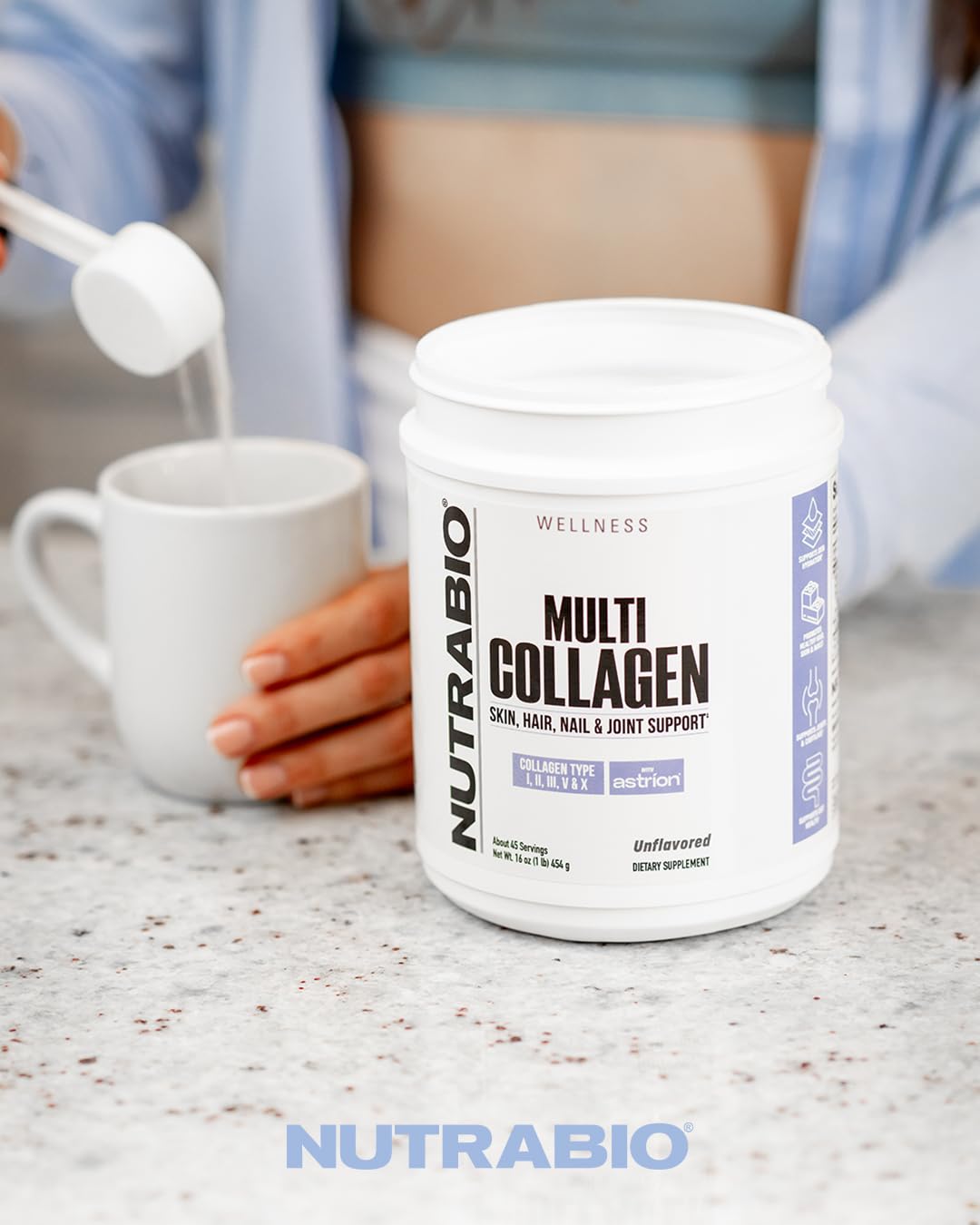 NutraBio Multi Collagen ingredients emphasize grass-fed peptides and purity.