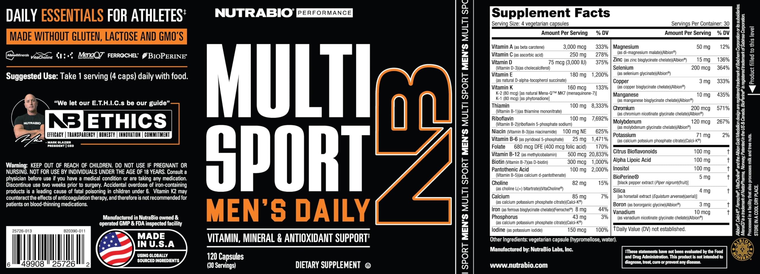 NutraBio Multisport bottle pour demonstrates easy daily intake for active men.