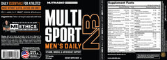 NutraBio Multisport bottle pour demonstrates easy daily intake for active men.