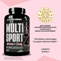 NutraBio Multisport label detail reveals B-Complex and quality standards.