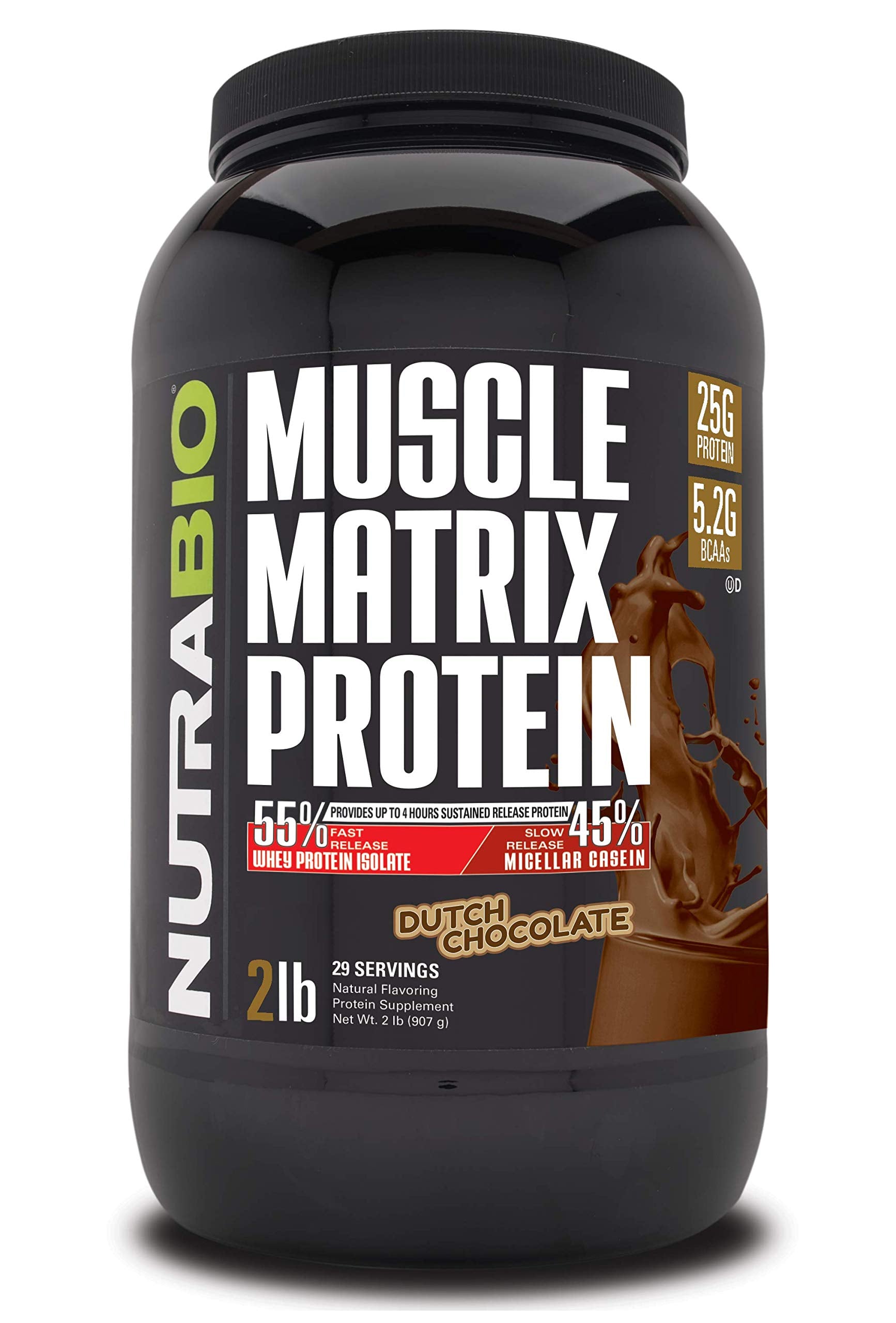 NutraBio Muscle Matrix bottle front view with a clean-label presentation.