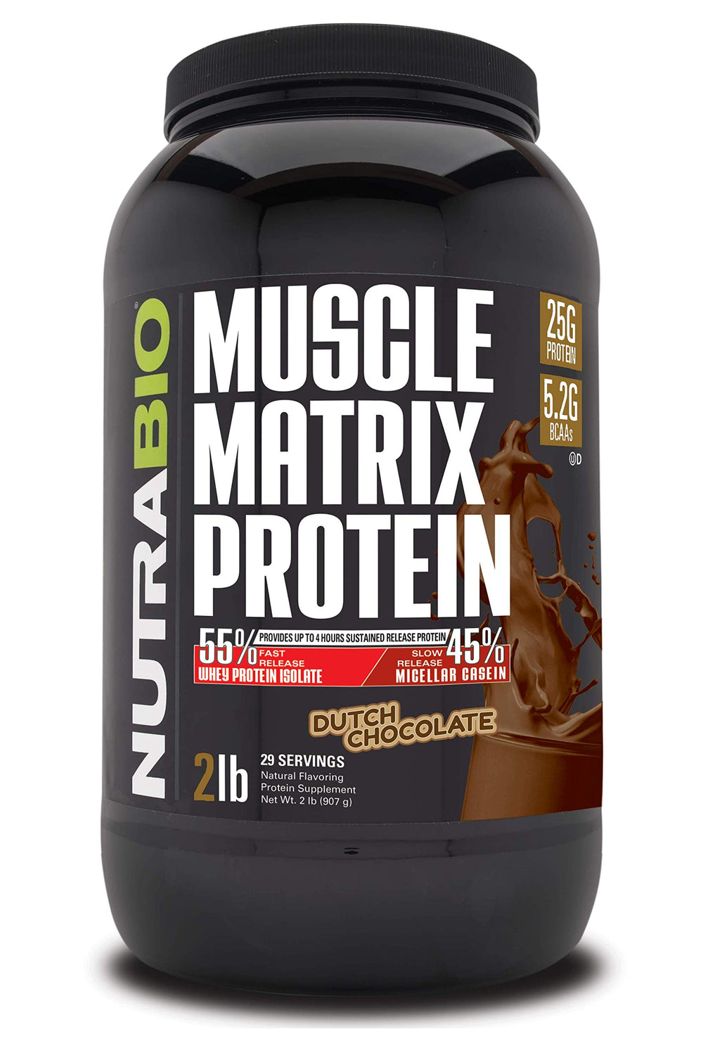 NutraBio Muscle Matrix bottle front view with a clean-label presentation.