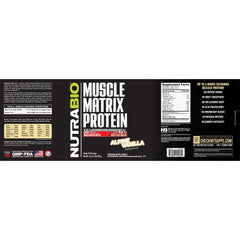 NutraBio Muscle Matrix third-party testing seal indicating quality verification.
