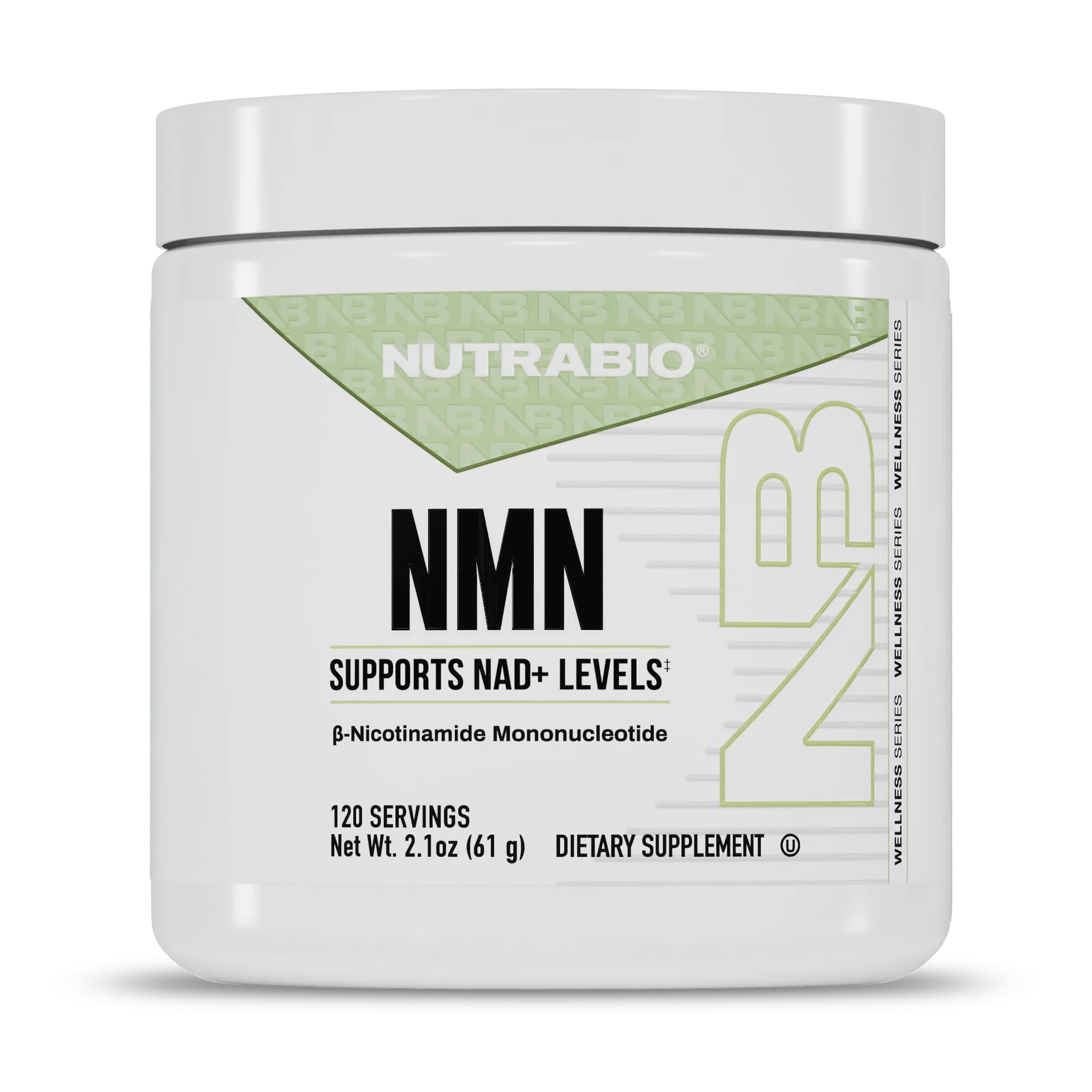 NutraBio NMN bottle front showing label for energy support