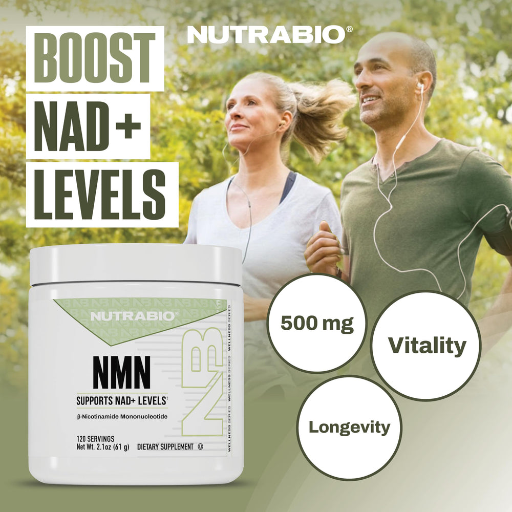 NutraBio NMN ingredient panel with clean supplement facts