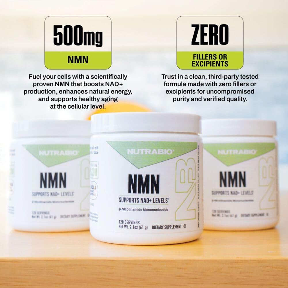 NutraBio NMN packaging box emphasizing longevity and vitality