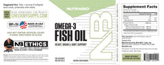 NutraBio Omega-3 bottle label close-up with EPA and DHA content