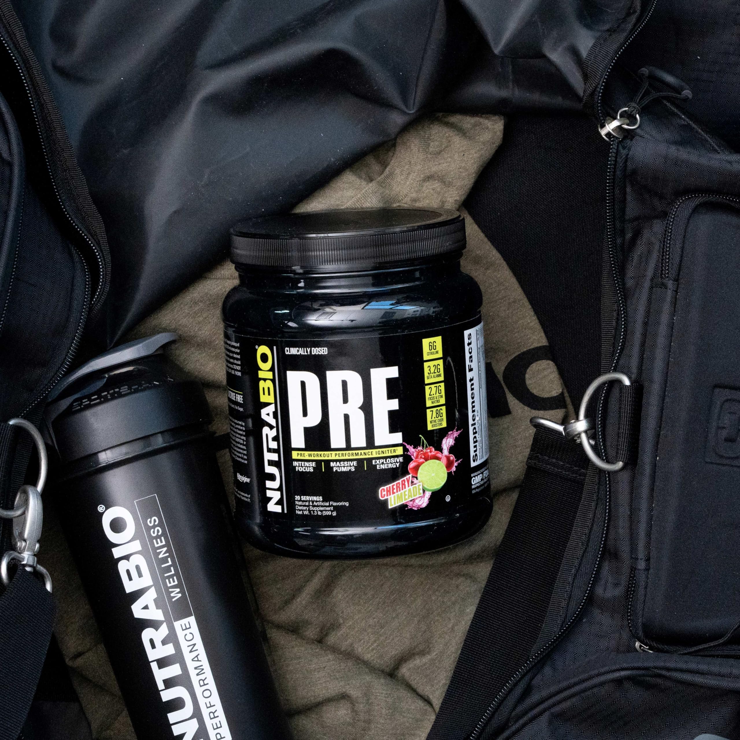NutraBio PRE Workout old formula serving ready for gym routine