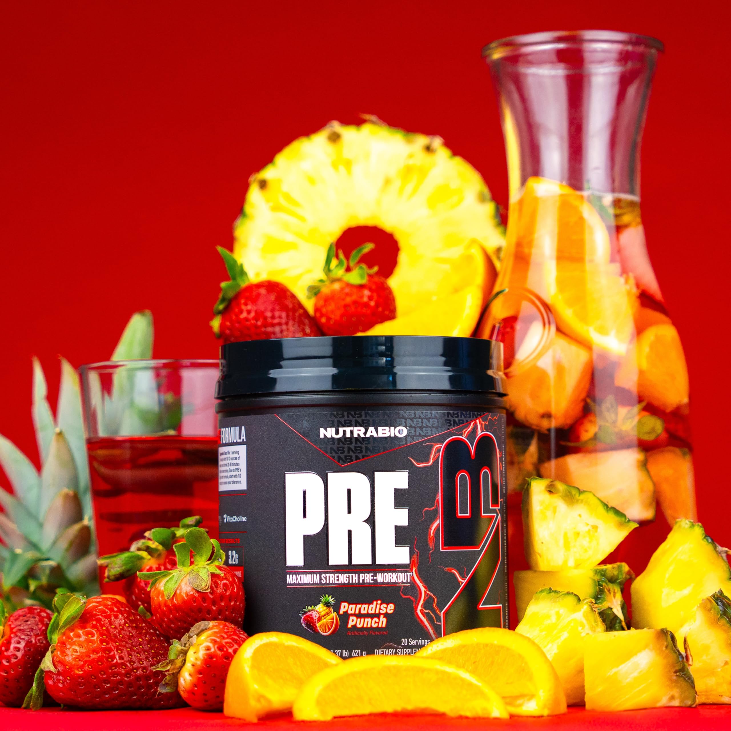 NutraBio Paradise Punch label design emphasizing transparency and no proprietary blends.