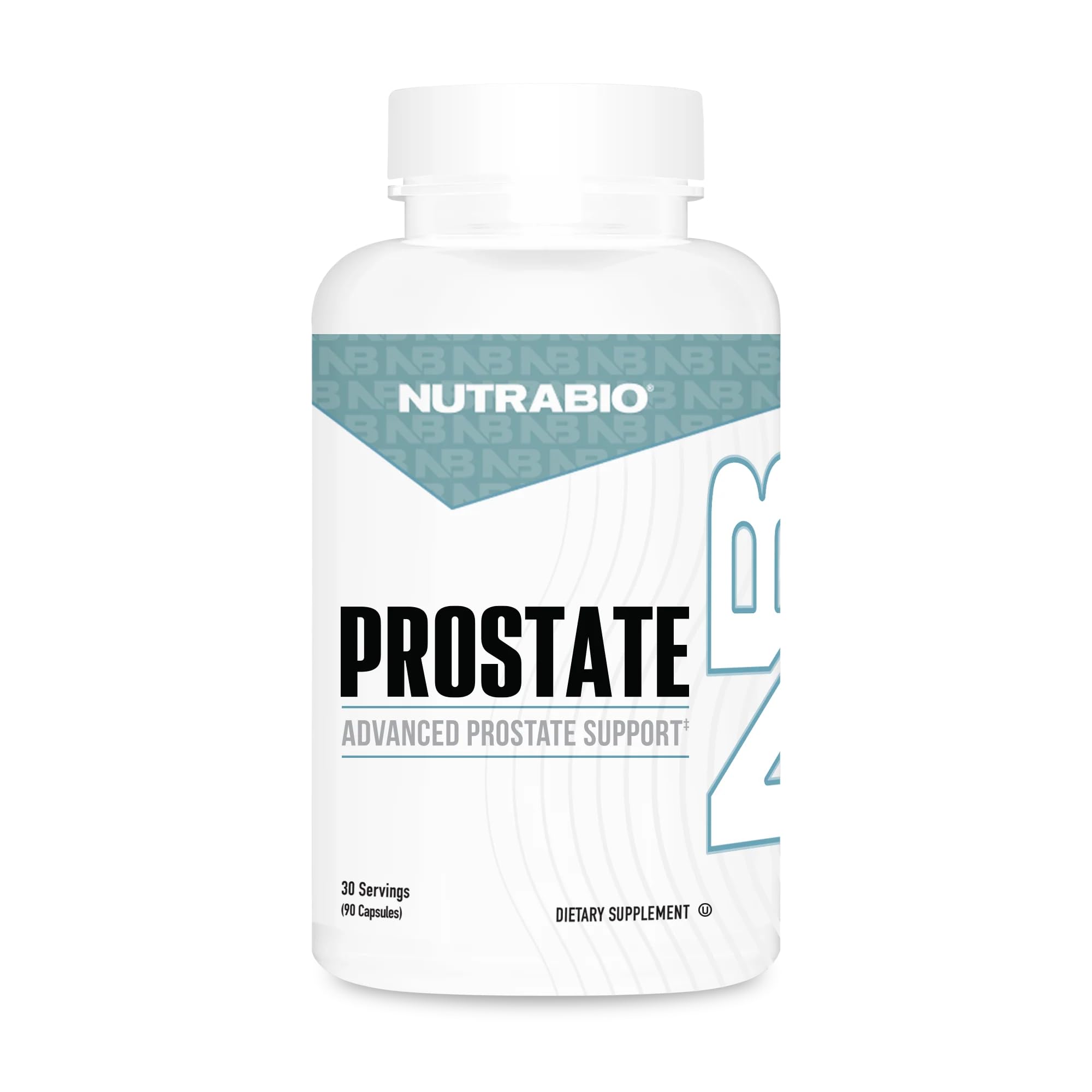 NutraBio Prostate advanced formula bottle front view for comprehensive support.
