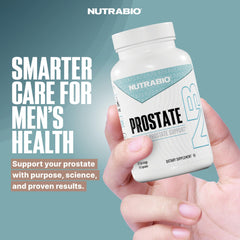 NutraBio Prostate capsules close-up, small and easy-to-swallow.