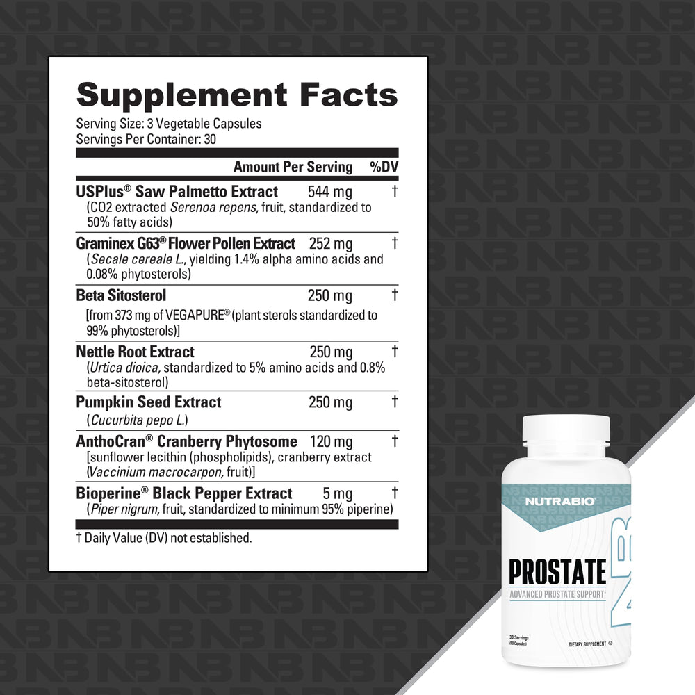NutraBio Prostate product on a clean kitchen counter for daily use.