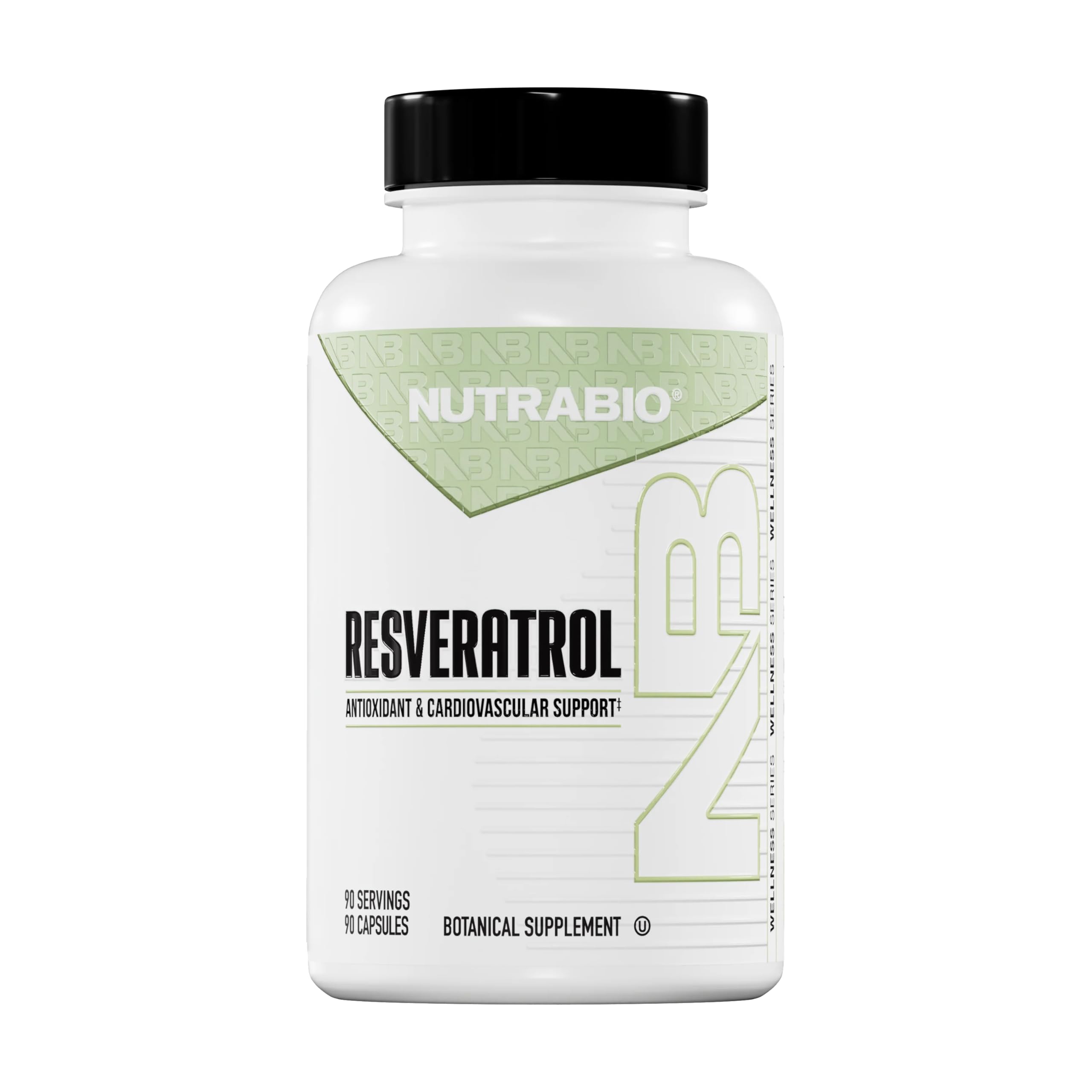 NutraBio Resveratrol 500mg bottle close-up highlighting premium antioxidant support