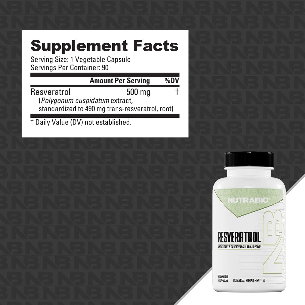 NutraBio Resveratrol bottle pouring capsules for daily supplementation