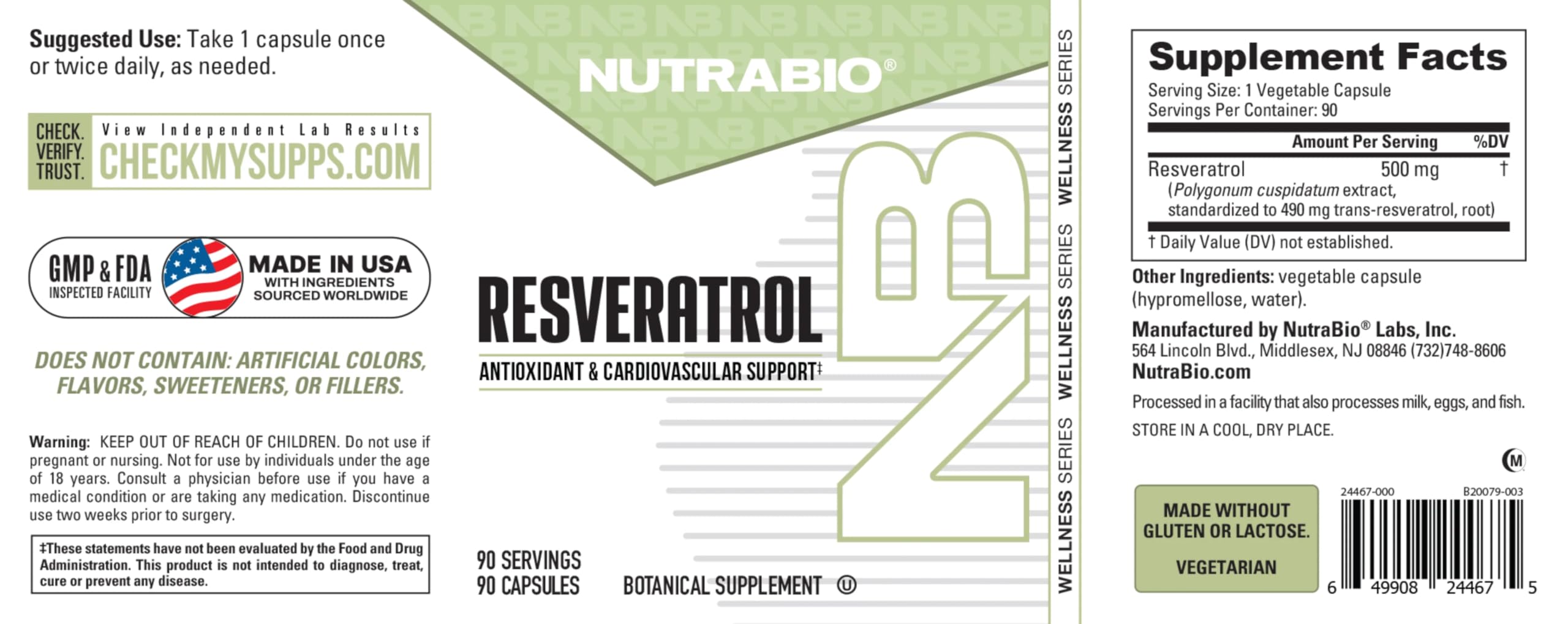 NutraBio Resveratrol ingredient panel illustrating pure trans-resveratrol