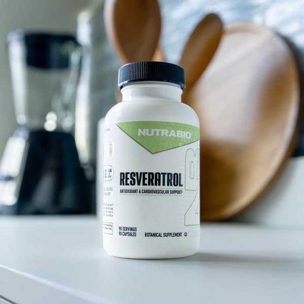 NutraBio Resveratrol packaging box with dosage information