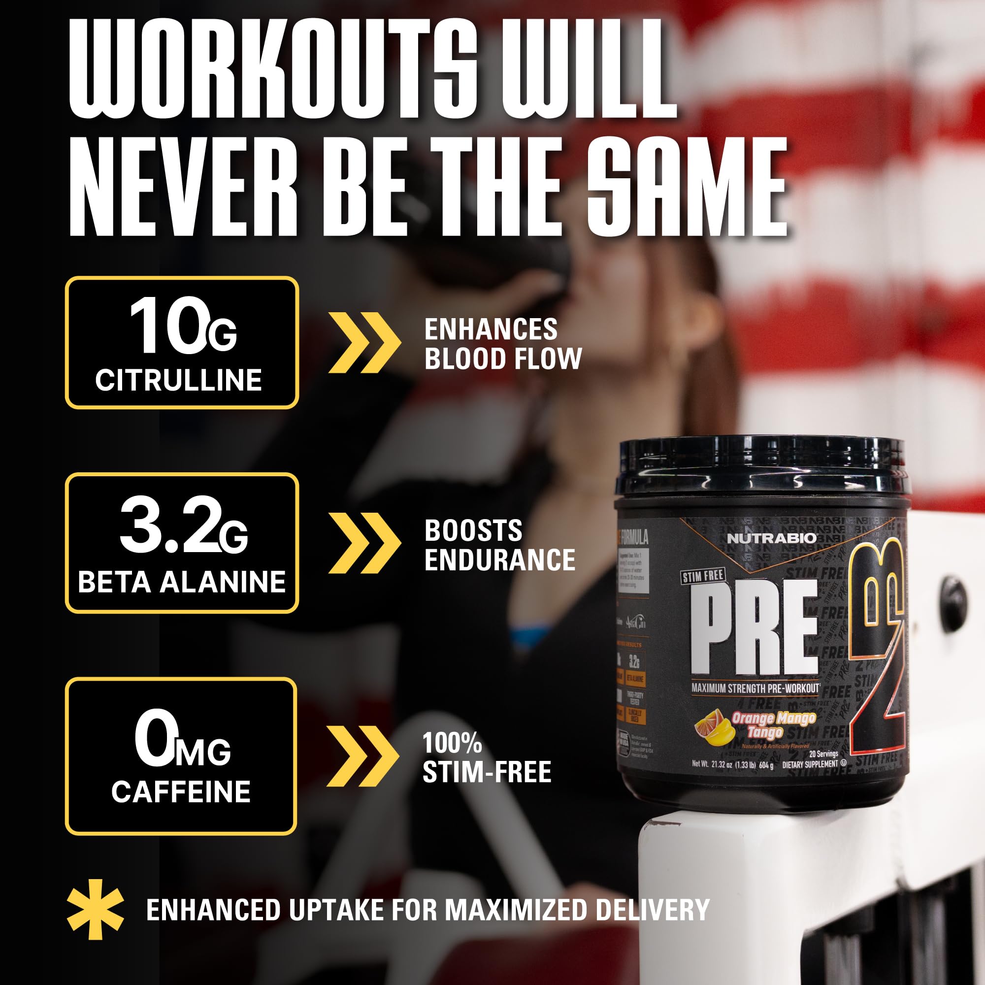NutraBio STIM-Free PRE label closeup highlighting transparent formula and no proprietary blends.