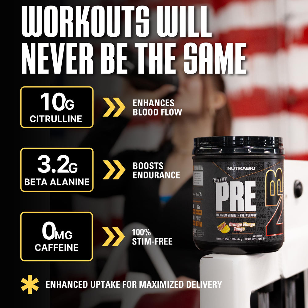 NutraBio STIM-Free PRE label closeup highlighting transparent formula and no proprietary blends.