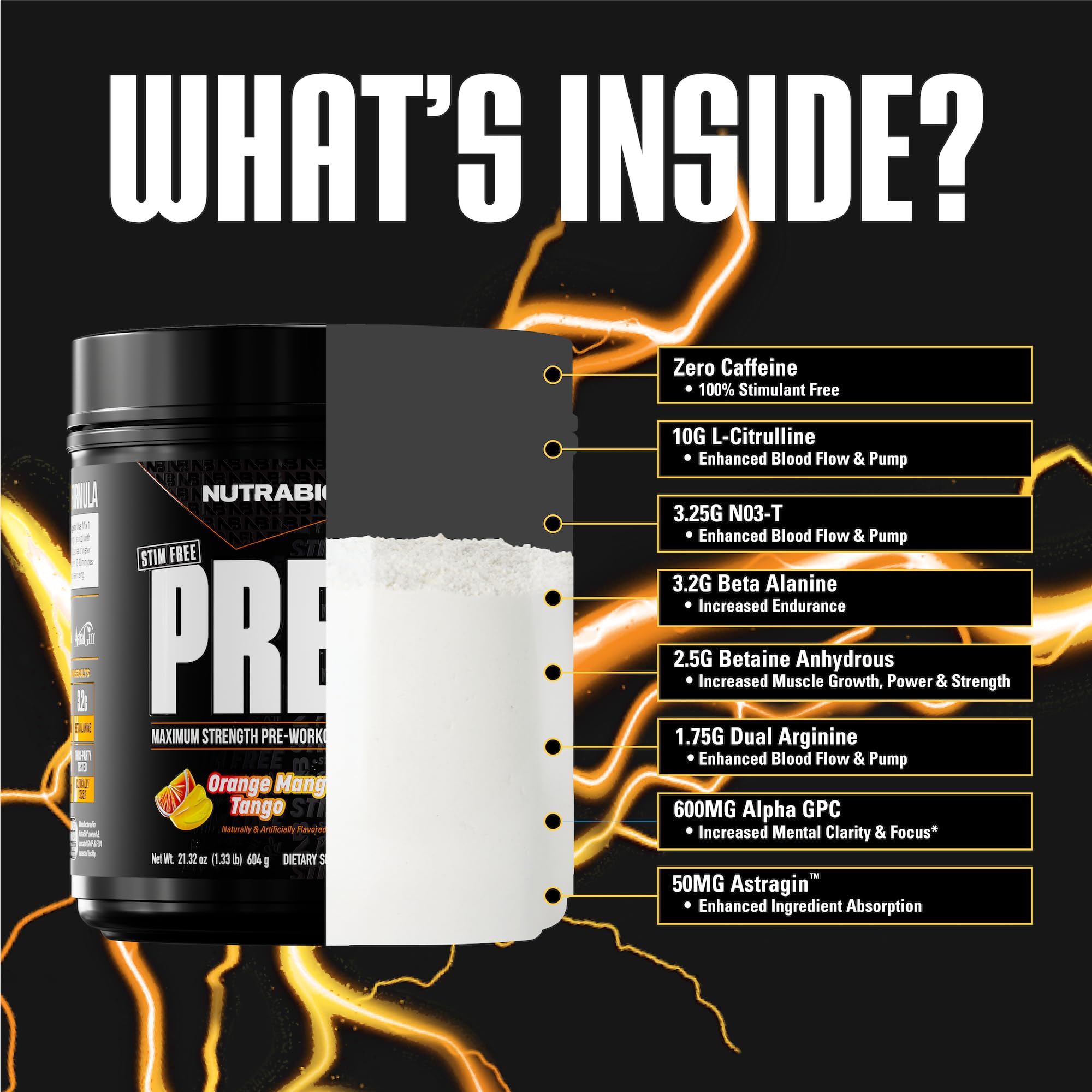 NutraBio STIM-Free PRE pouring powder into a glass to visualize mixability.