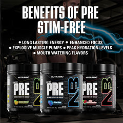 NutraBio Stim-Free Pre-Workout Blue Raz 10g citrulline boosts nitric oxide levels.