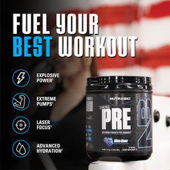 NutraBio Stim-Free Pre-Workout Blue Raz extreme pumps promote vascular fullness during training.