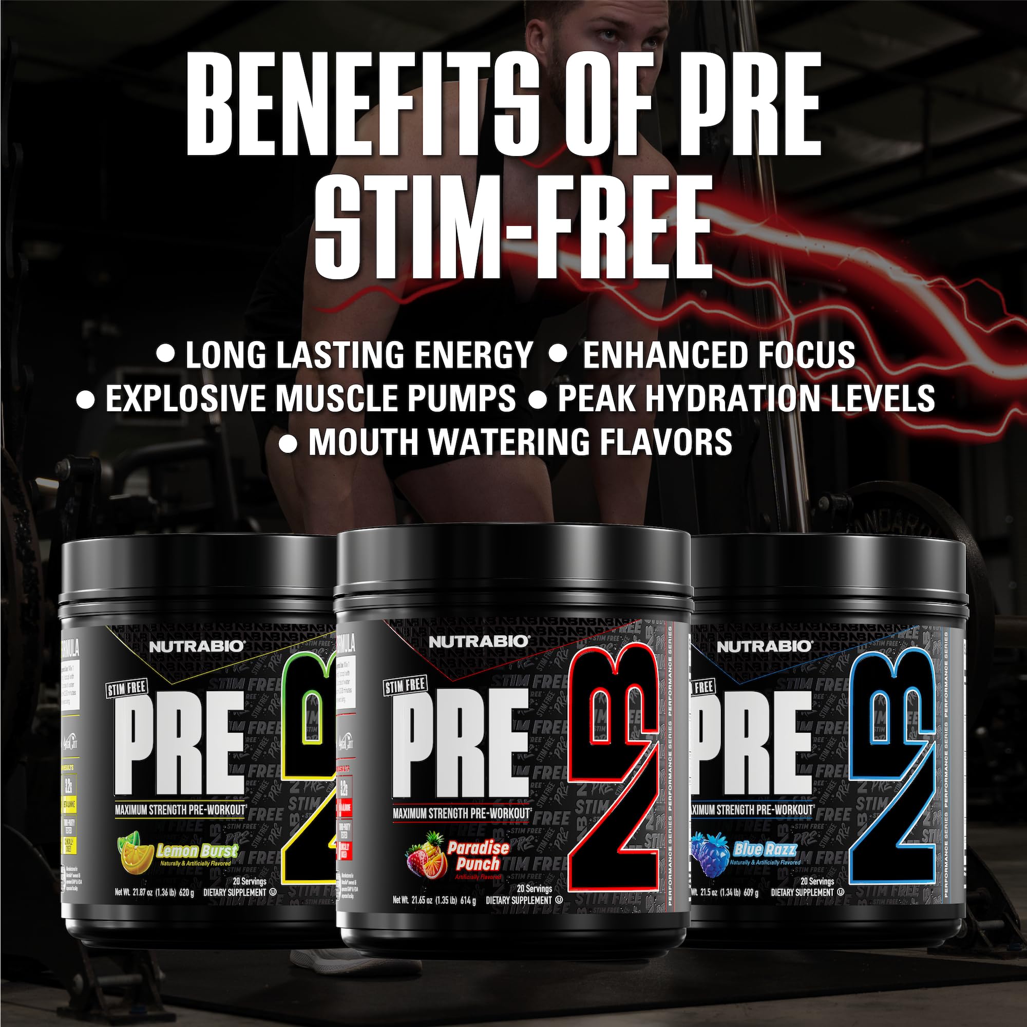 NutraBio athlete in gym using STIM-Free PRE Workout for endurance sessions
