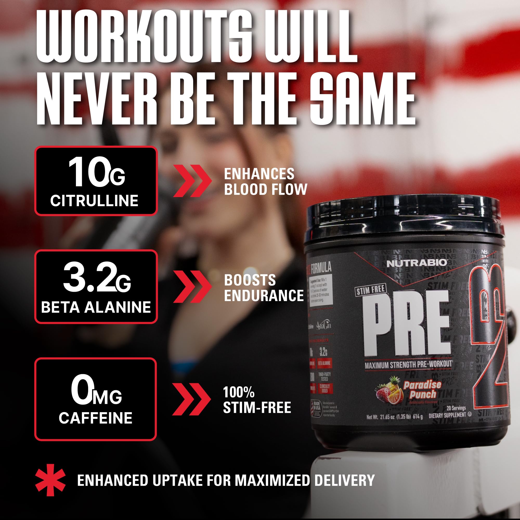 NutraBio Paradise Punch mixed in glass shows vibrant color and smooth texture