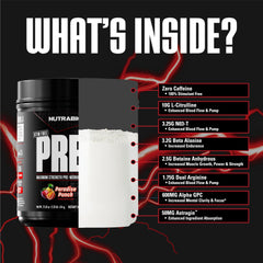 NutraBio STIM-Free PRE Workout Paradise Punch label-closeup highlights transparent ingredients