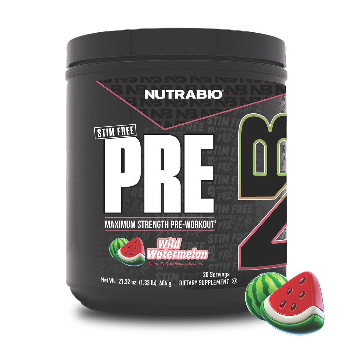 NutraBio STIM-Free PRE Workout watermelon bottle ready for focus and hydration