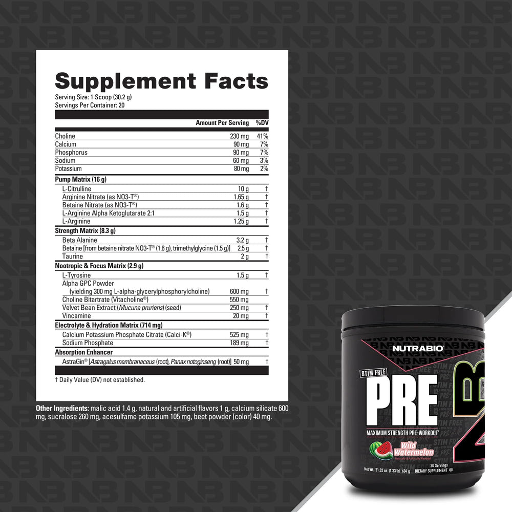 NutraBio STIM-Free PRE Watermelon pump-focused image for vascular fullness
