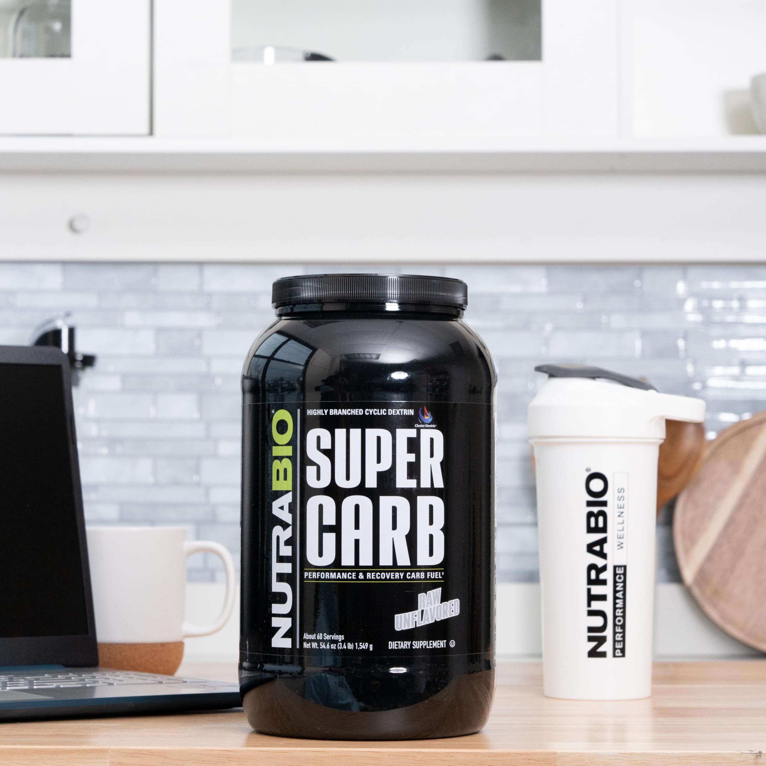 NutraBio Super Carb 60-serving container for extended workout plans.