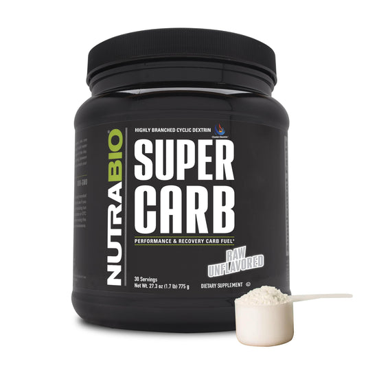 NutraBio Super Carb bottle on counter hints at steady energy support