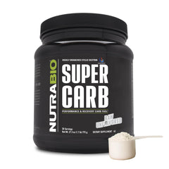 NutraBio Super Carb bottle on counter hints at steady energy support