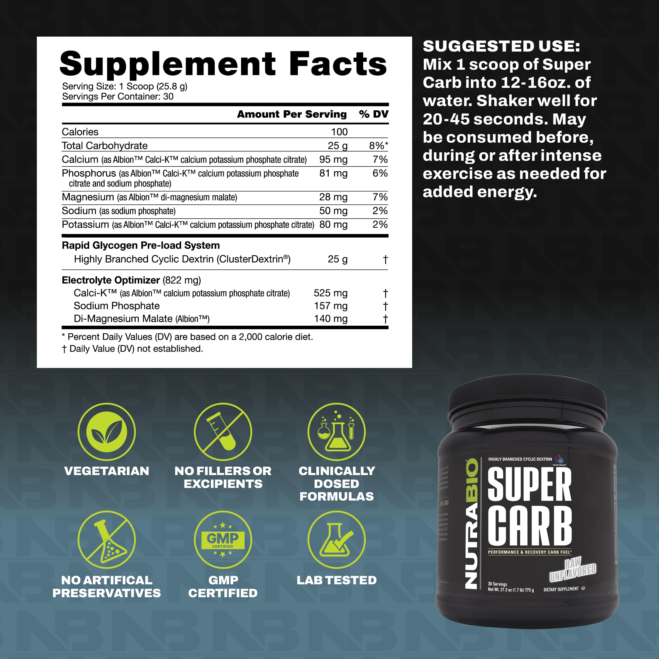 NutraBio Super Carb label highlights third party testing and full disclosure