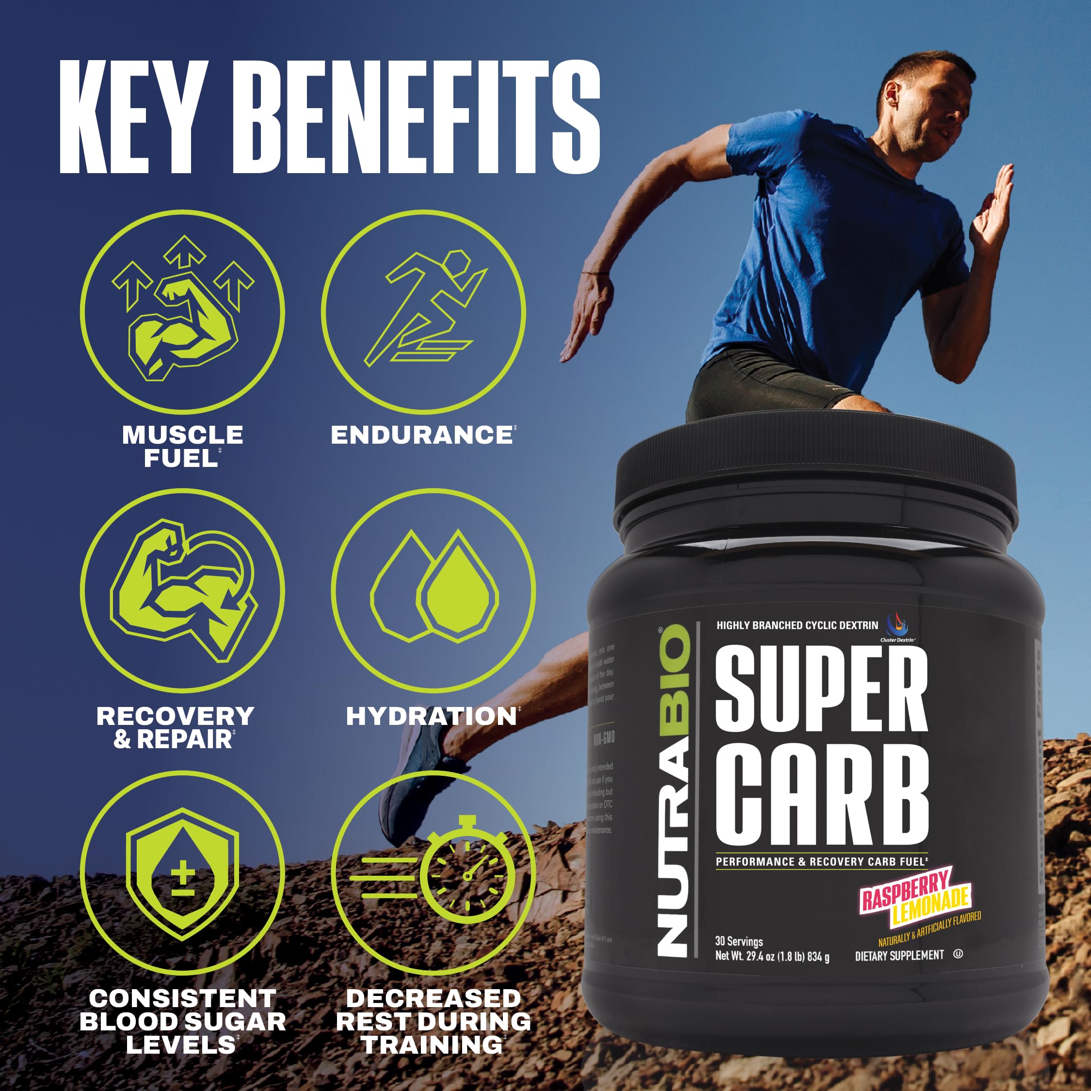NutraBio Super Carb scoop shows portion size for precise intake